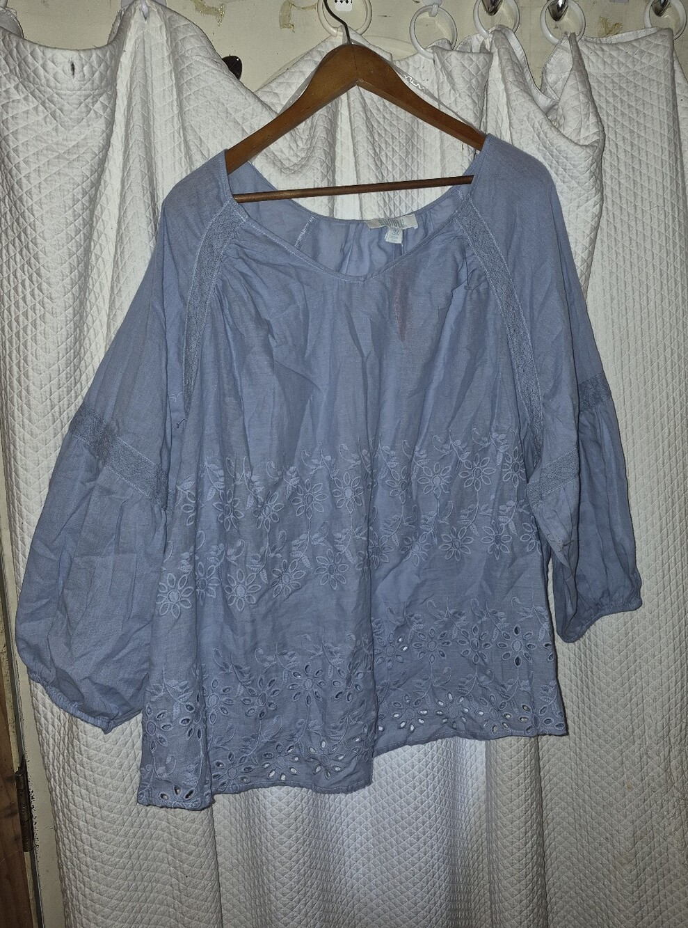 Bunulu Light Blue Embroidered Peasant Top - Women Size 3X